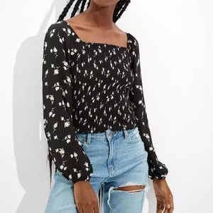 Smocked Square Neck Blouse